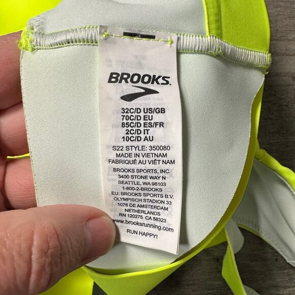 Brooks 3 Pocket Sports Bra Neon Yellow 32C/D Running Walking - Picture 3 of 3
